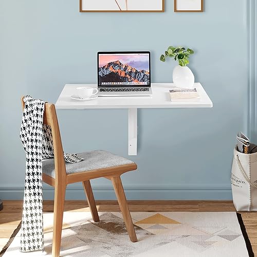 Miniatura 20 de COSTWAY Mesa plegable montada en la pared, 31.5 x 23.5 pulgadas, escritorio flotante de hojas caídas para espacios pequeños, estación de trabajo