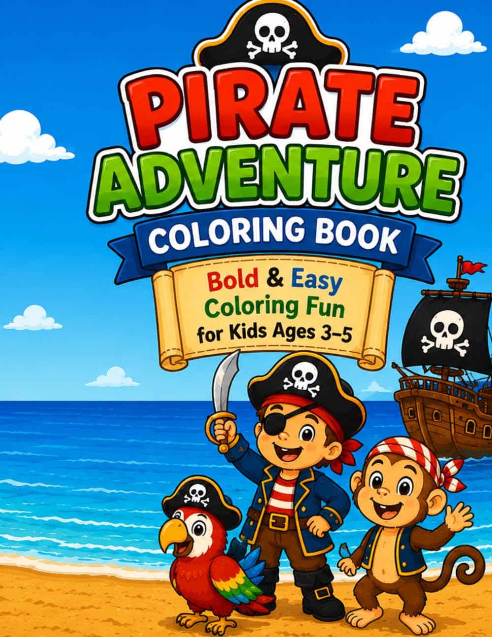 Pirate Adventure Coloring Book: Bold & Easy Coloring Fun for Kids Ages 3–5