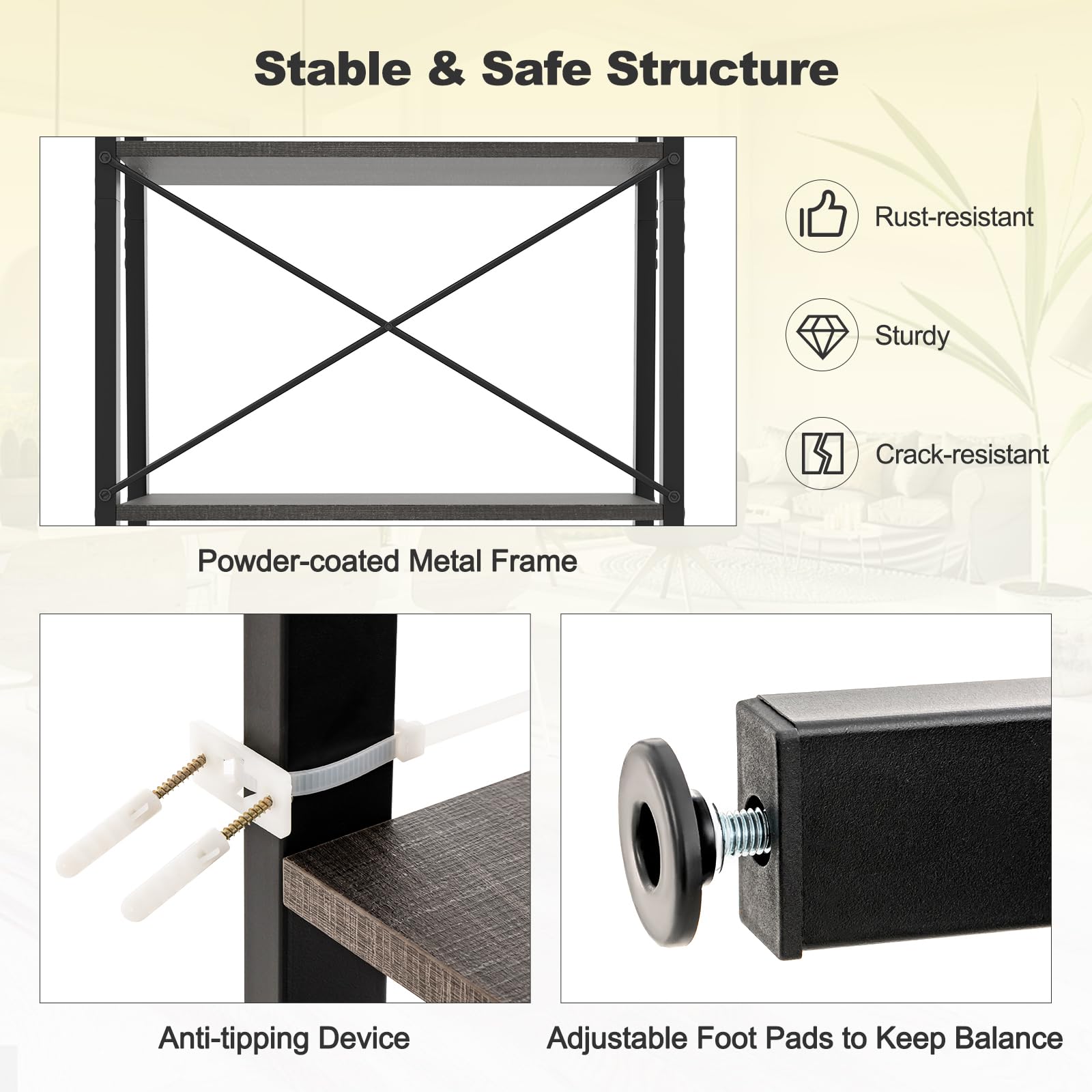 GIANTEX Scaffale a 4 livelli, libreria industriale con telaio in metallo, scaffale espositivo indipendente, supporto per piante per soggiorno, cucina, camera da letto, 56 x 34 x 138 cm