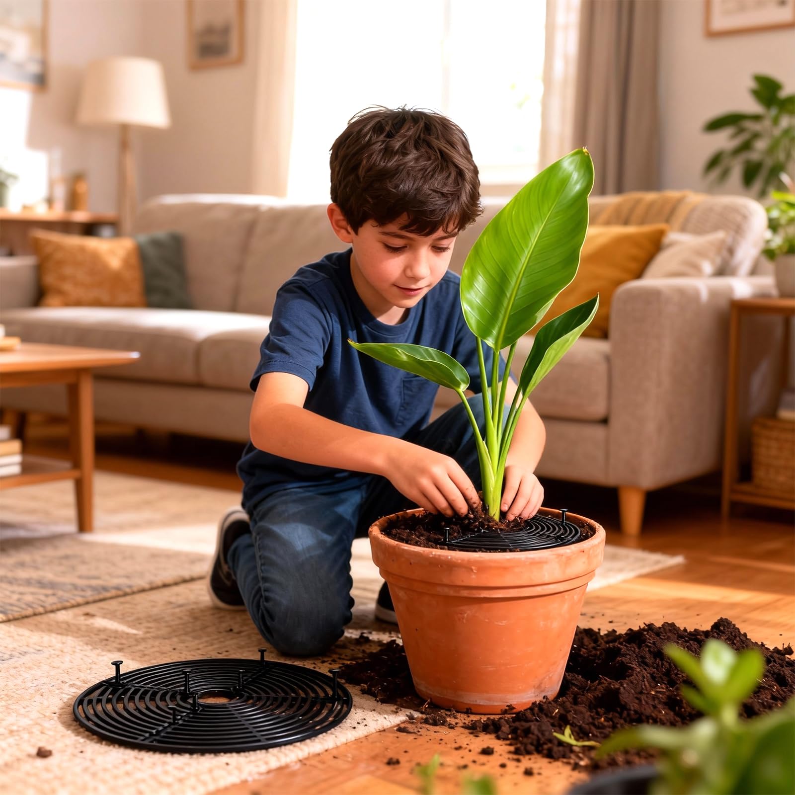 Zimoer Lot de 2 cache-pots de fleurs coupables pour chats et bébés - Protection de pot de fleurs en plastique pour enfants et animaux domestiques (rond, noir, 30 cm)