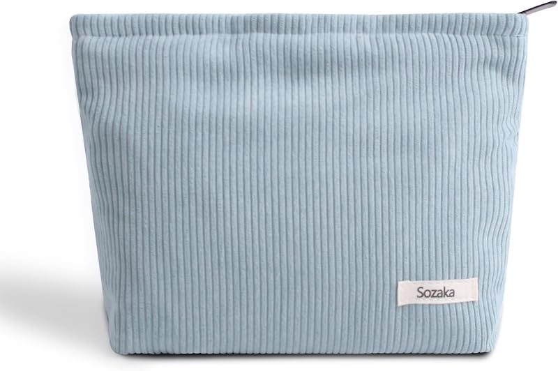 Necessaire de Maquiagem Gardsell em Veludo Cotelê com Poás, Azul-claro, 1 unidade