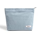 Cosmetic Bags for Women - Corduroy Cosmetic Bag Aesthetic Women Handbags Purses Smile Dots Makeup Organizer Storage Makeup Bag Girls Case Bags (Pure Light blue)