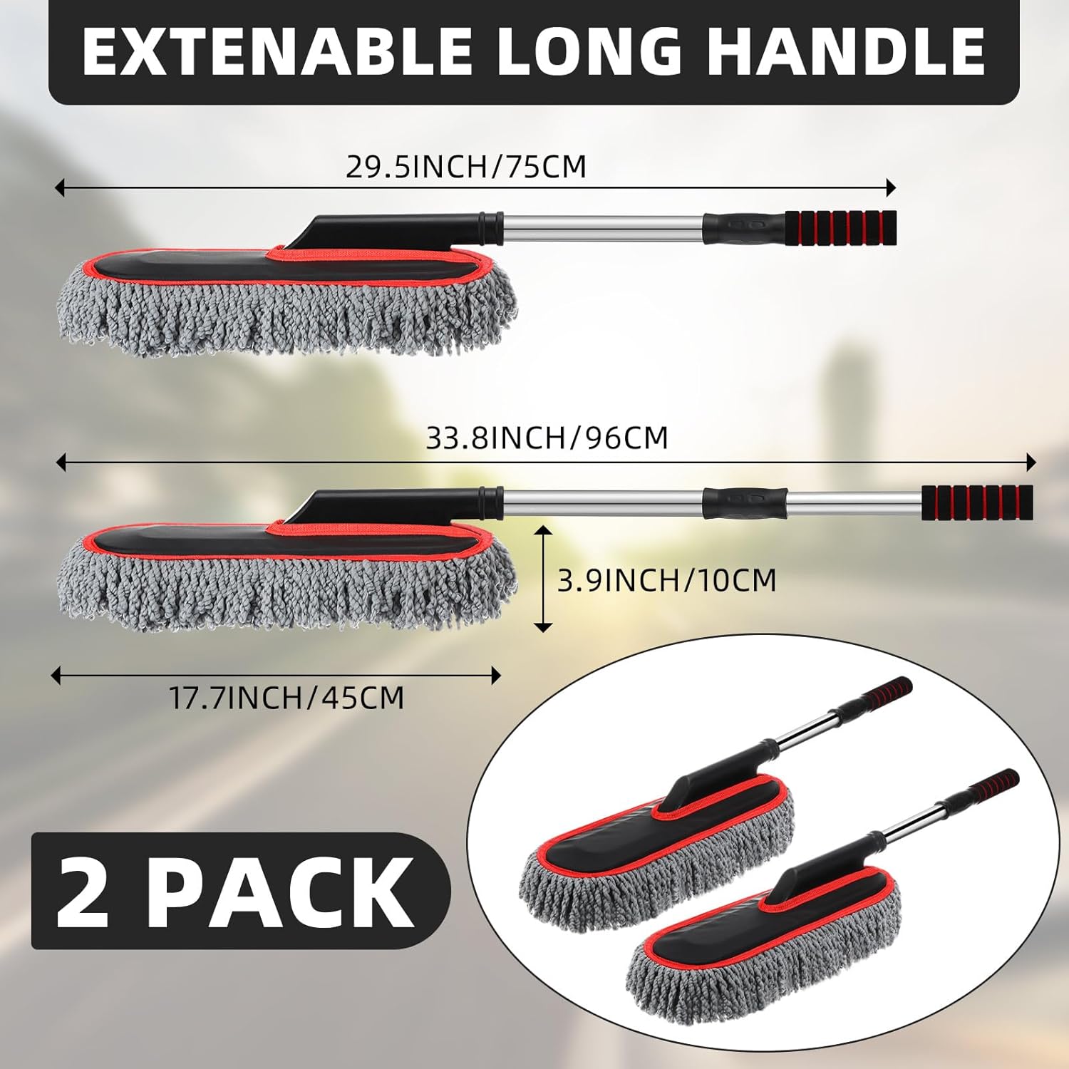 Tanlade 2 Pack Microfiber Car Duster Exterior Scratch Free with Extendable Handle Soft Car Duster Kit for Cleaning Dust Brush Set for Exterior Interior Cleaning Tools (Red Edge Gray) - Image 3
