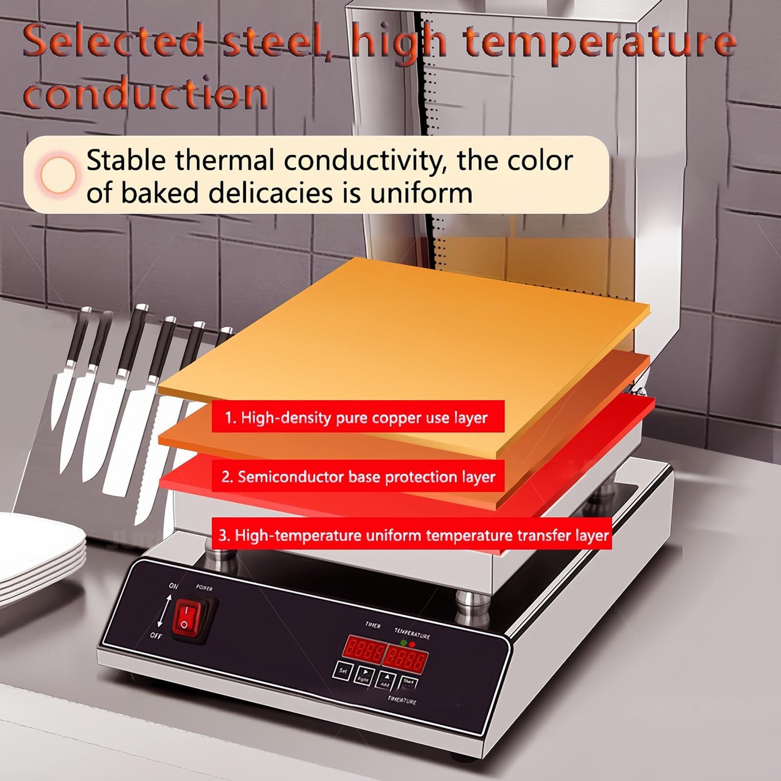 Elektrische Souffle-Maschine, kommerzieller Souffle-Pfannkuchen-Maker, elektrische Grillplatte mit Digitalanzeige, 60–240 ℃ Temperaturregelung, for Heimküche, Restaurant, Bäckerei(Double Head)