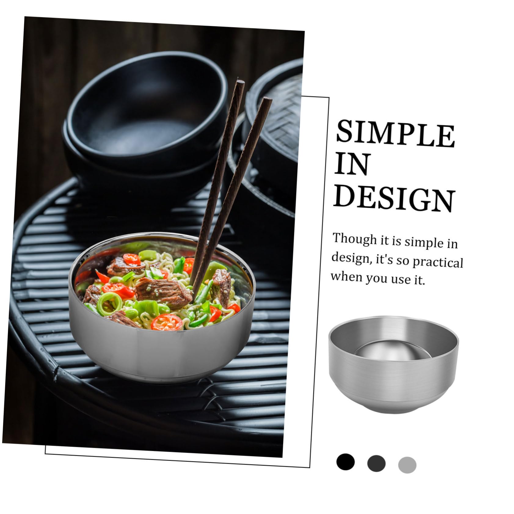 ABOOFAN Stainless Steel Double Walled Bowl for Hot Cold Meals Insulated Food Serving Bowl for Noodles Ramen Soup Lightweight Easy to Clean for Home Restaurant Use