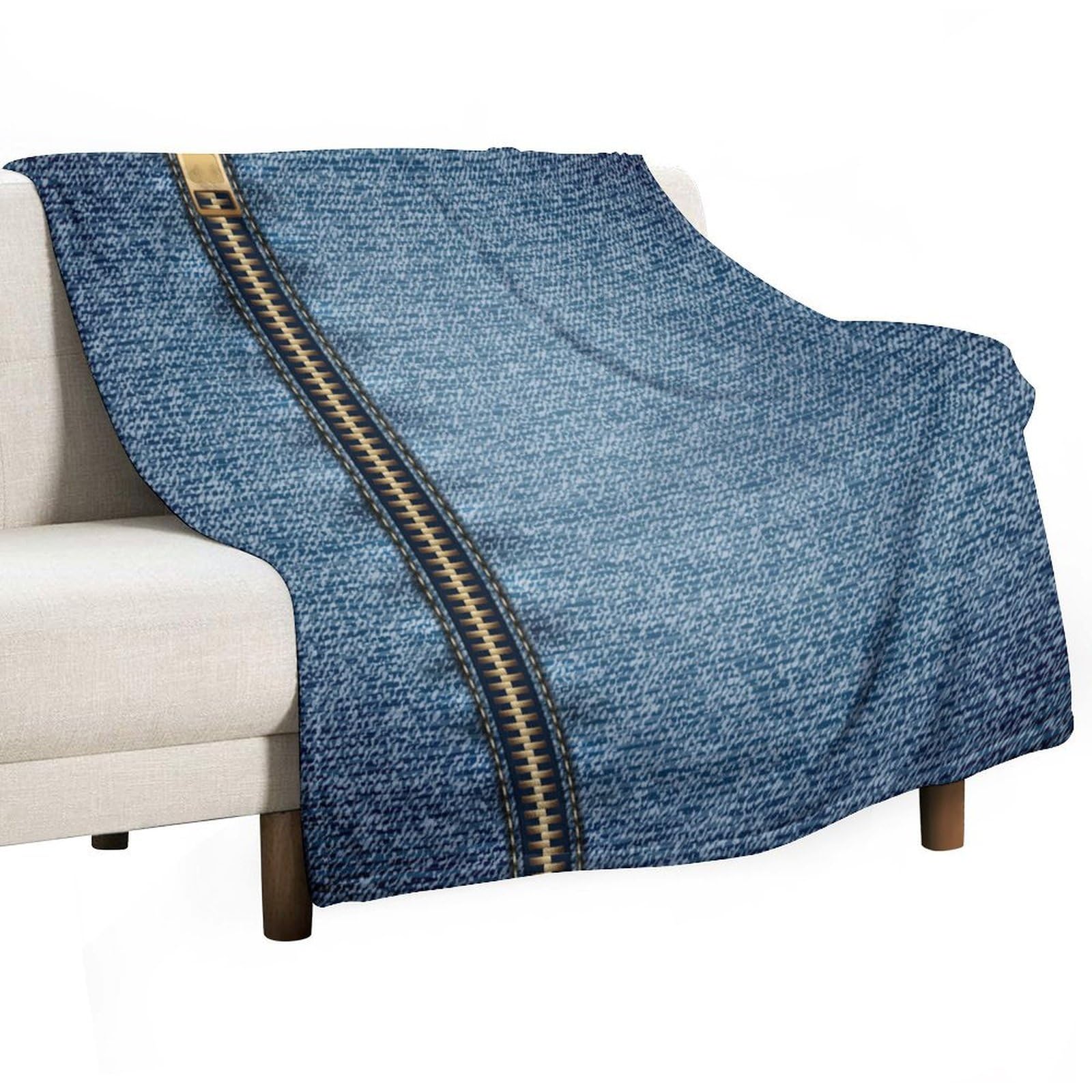 BenYaSong Jeans Blanket Denim Texture with Closed Zipper Style Print for Farmhouse Home Sofa Couch Chair Livingroom Bedroom 40"x50"
