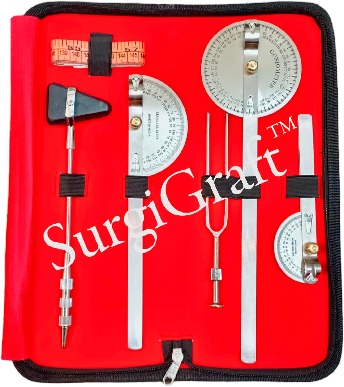 Goniometer Set of 3 and Knee Hammer, Tuning Fork 256hz with Measuring Tape