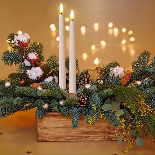 Miniatura 9 de IMAGE 12 velas cónicas sin llama con control remoto, funciona con pilas, mecha 3D, color marfil, con temporizador y función parpadeante para el