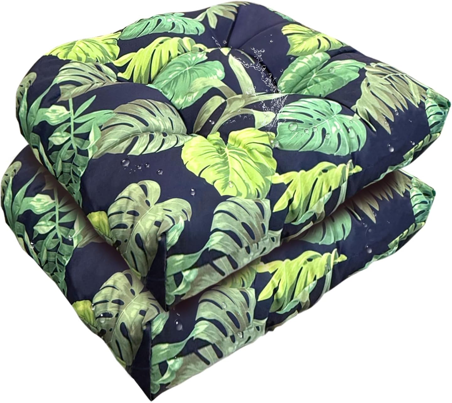 Outdoor Indoor Seat Cushion 18"x18" Waterproof Floral Patio Chair Pads Tatami Floor Pillow for Dining Garden Balcony Office Decor Navy Green