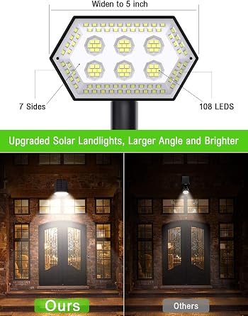 6 Pack Solar Landscape Spotlights, 108 LED Solar Spot Lights IP65 Waterproof, 6500K Cool White, 4 Modes Outdoor Wall Lights for Garden, Yard, Driveway, Porch, Walkway