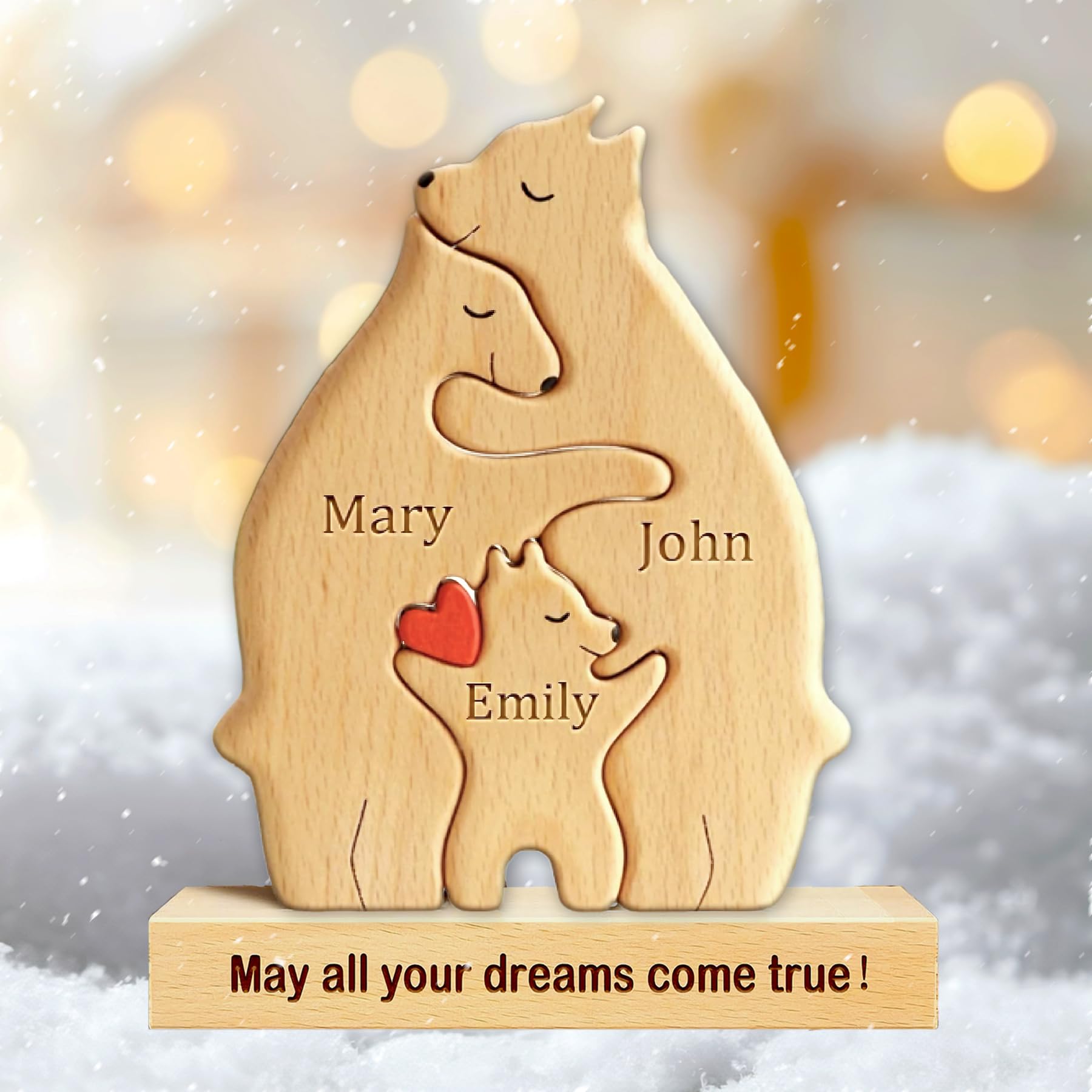 Personalized Wooden Bear Puzzle with 2-8 Family Name, Custom Name Wooden Bear Family Puzzle, for Mother's Day, Father's Day, Christmas, House Warming Gifts, Birthdays Anniversary (B)