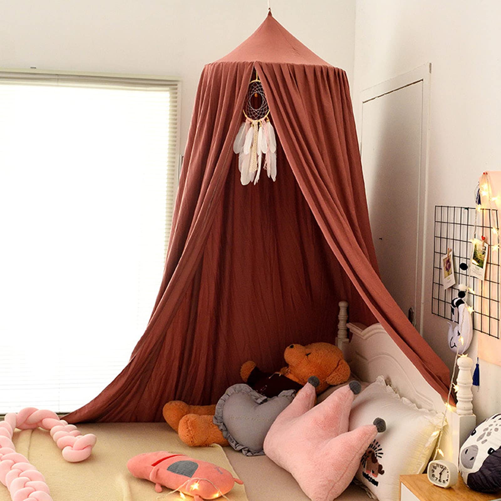 Koomuao Ciels de Lit pour Enfant, Baldaquin Lit Tente Gamins Dôme Maison de Jeux Moustiquaire Pour Lit Décoration de Chambre, Hauteur 250cm (Rose)