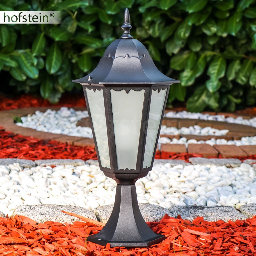 Lampada da esterno Hongkong Frost, lampada di base in stile antico, in fusione di alluminio in nero opaco con vetro, luce di percorso 49 cm, lampada da giardino retrò, E27, IP44, senza lampadina/e