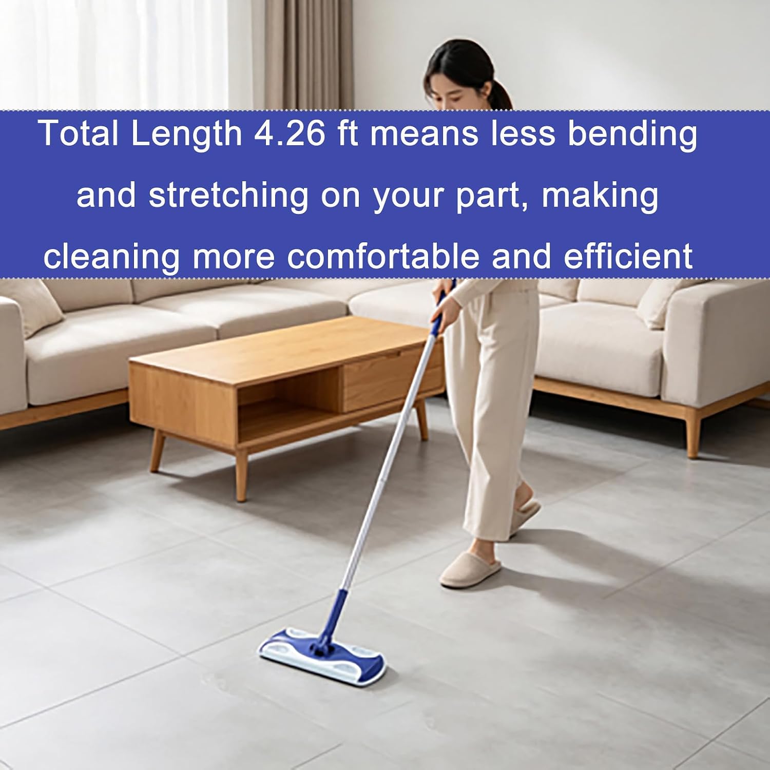 Mop Handle Compatible with Swiffer, Swiffer Duster Extended Handle 4.26 ft, Blue Collapsible Detachable Mop Handle for High and Far Cleaning, Easy to Install and Replace