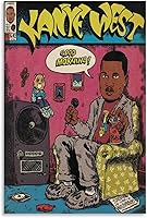Vista 1 de Kanye West - Póster artístico de cómics para dormitorio, lienzo estético, decoración de pared, 12 x 18 pulgadas (11.8 x 17.7 in)