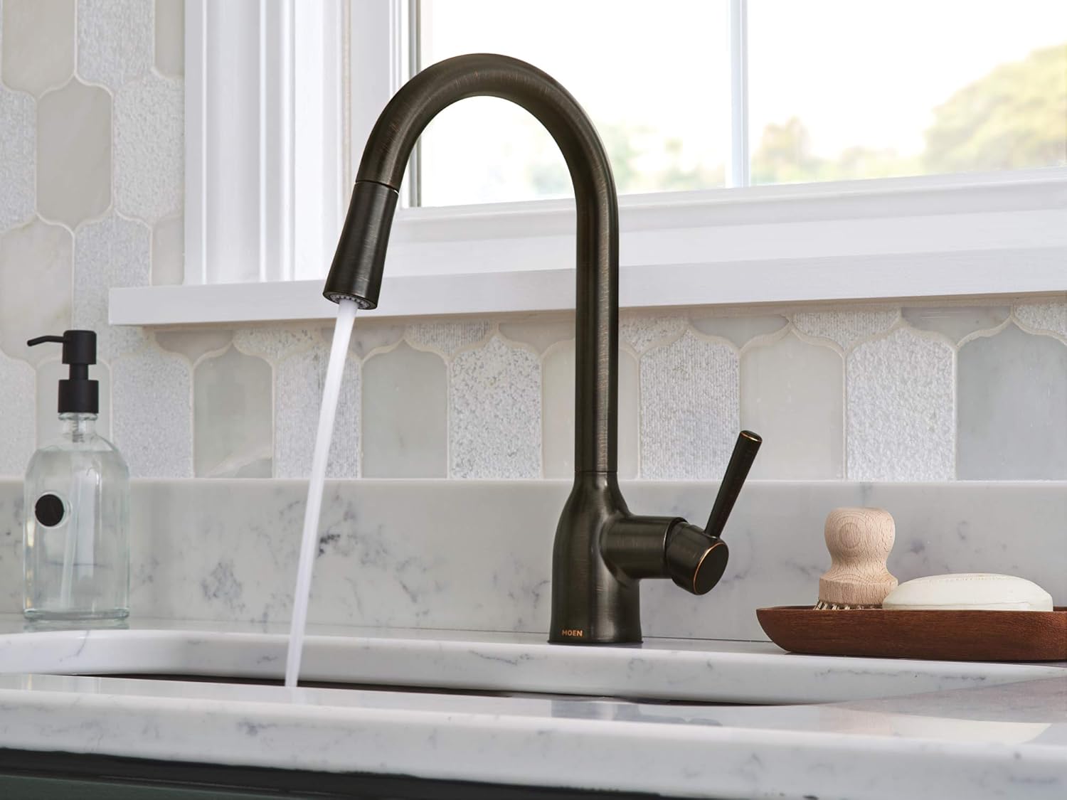 🔥 Cаѕhbасk uр tо 70% Moen 87233BRB Adler One-Handle High Arc Pulldown Kitchen Faucet with Power Clean, Mediterranean Bronze