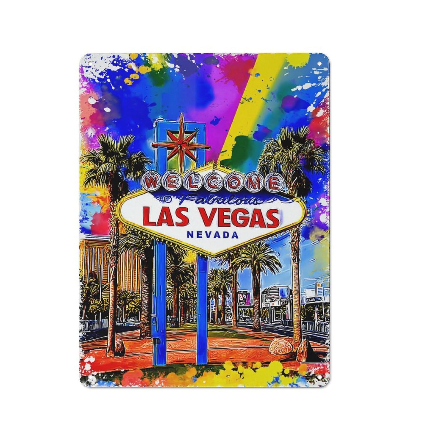 Junmoney Welcome To Fabulous Las Vegas Nevada Vintage Tin Wall Plaque 40X30cm For Studio Or Craft Room, For Garage, Workshop And Man Cave Decoration