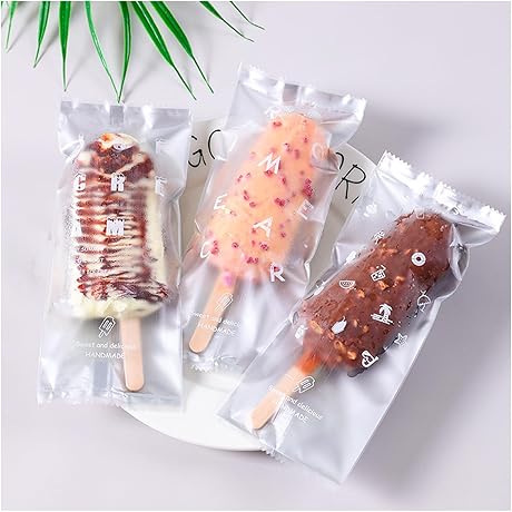 Popsicle Bags Ice Cream Bags 100 Pack -Clear Ice Pop Bags with...