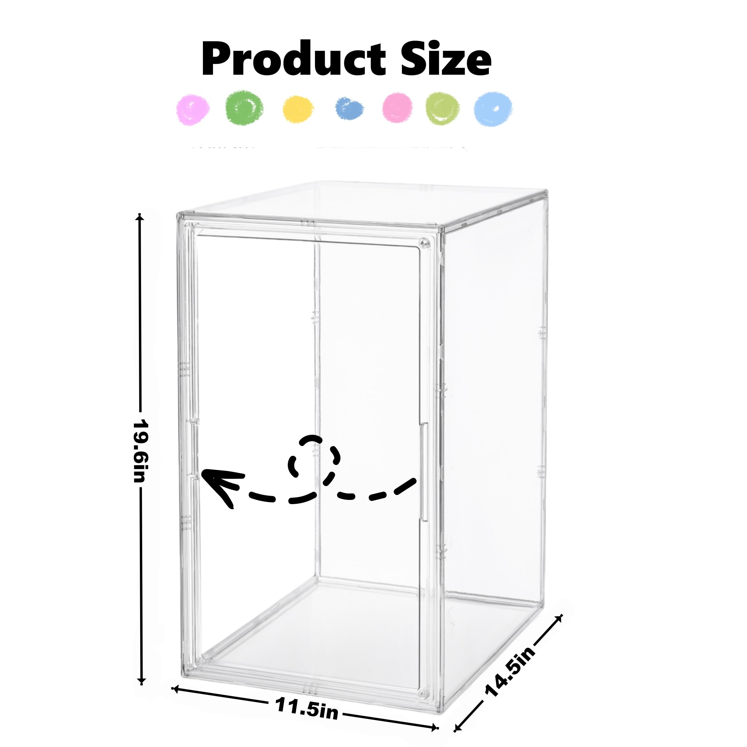 Condition photo showing New/Like New for jumbo vertical acrylic display case - extra tall 19.6" cabinet for oversized figures, magnetic door & stackable dustproof showcase for statues, plush art dolls (extra large 14.5"x11.5"x19.6")