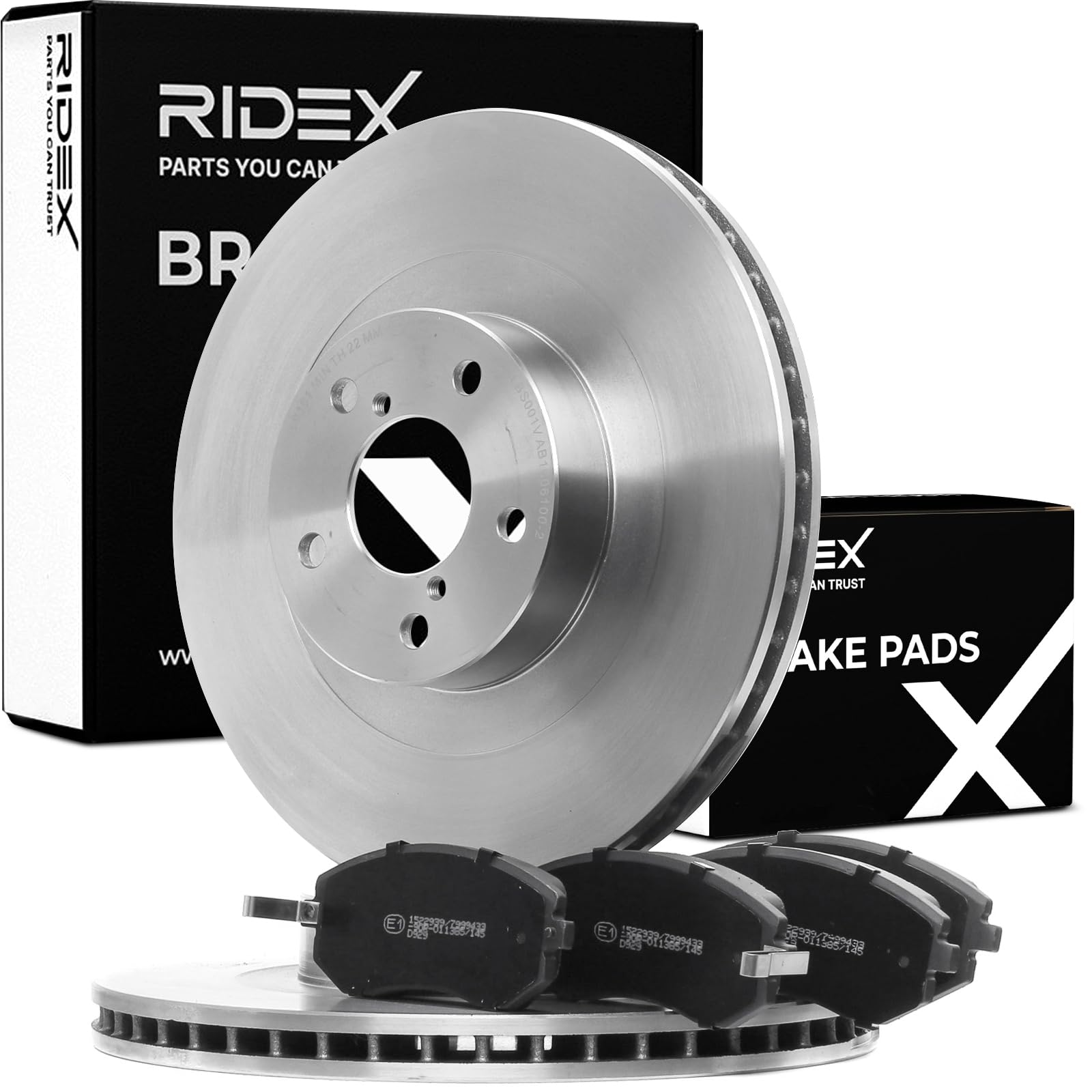 RIDEX 3405B0870 Juego para eje Kit de discos de freno y pastillas Delantero sin tornillos Compatible con SUBARU FORESTER SG