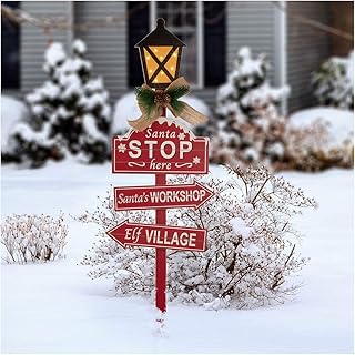 Glitzhome 42" H Wooden Christmas Yard Stake with LED Garden Decor Stake Lawn Patio Outdoor Sign Xmas Décor Red