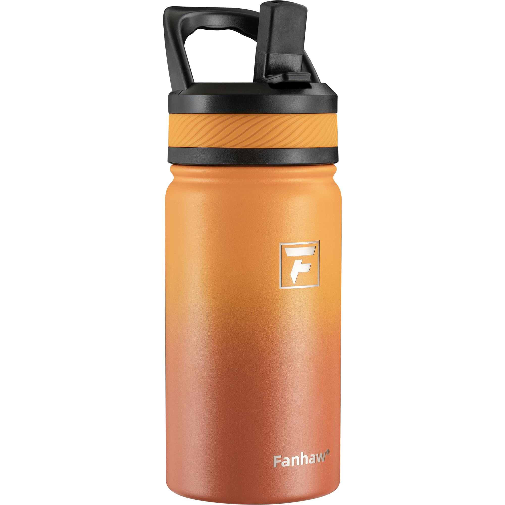 Fanhaw 420ml/14oz Kids Insulated Water Bottle with Straw Lid – Stainless Steel Double Wall Vacuum, Leak-Proof, BPA-Free Water Bottles for School Boys & Girls(Yellow Orange)