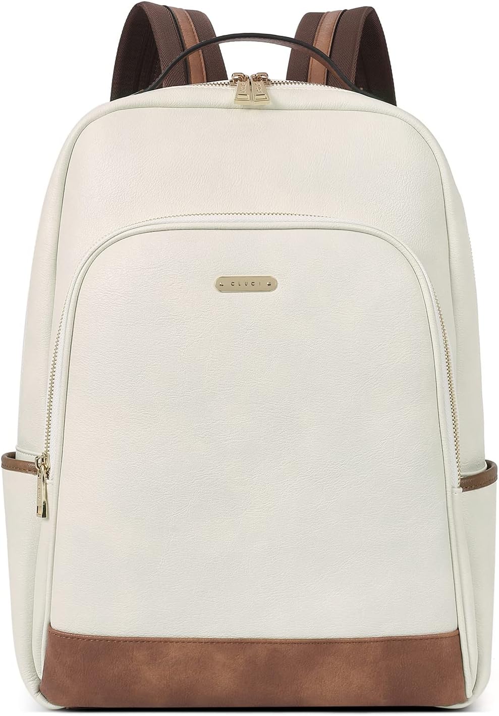 Leather Backpack for Women 15.6 inch Laptop Backpack Purse Computer Backpack for Travel Airplane Casual Daypack Beige with Brown