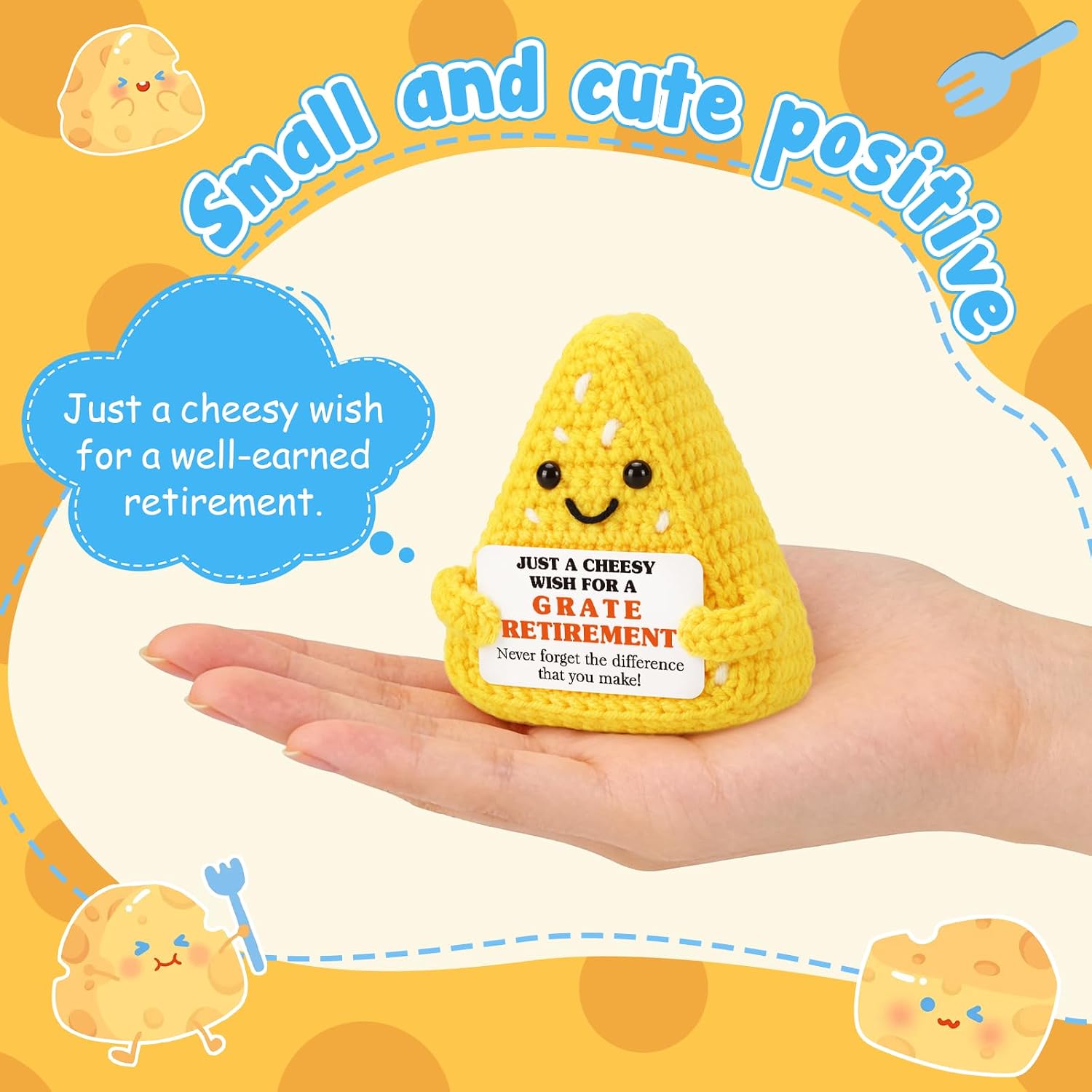 Crochet Cheese Retirement Positive Support Gift Coworker Friend Boss Teacher Farewell Going Away Appreciation Day Thank You Office Inspiration Cheer Up Small Thinking of You Present