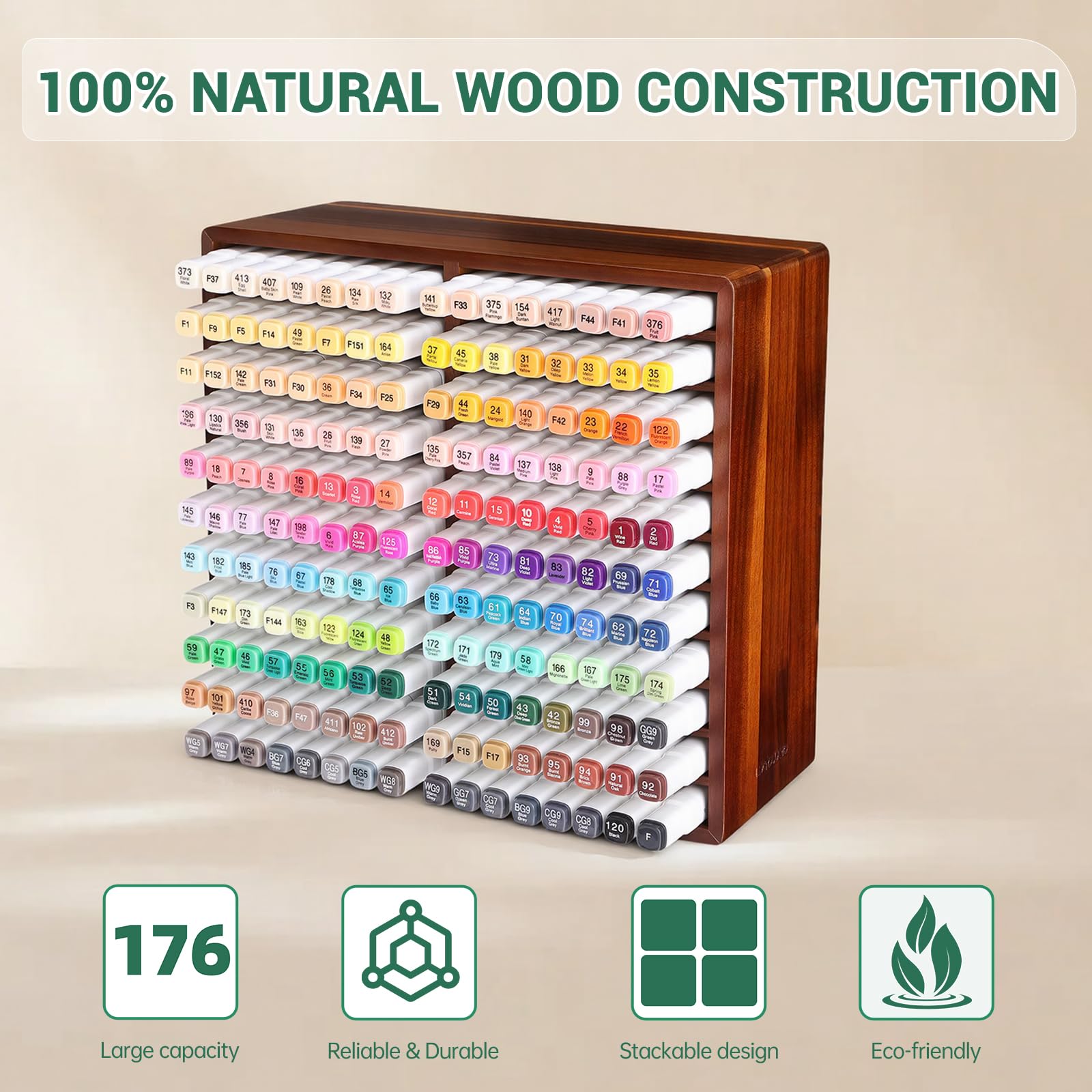 walowalo Marker-Organizer, Für 176/280 Marker, Marker-Halter Aus Bambus, Künstlerbedarf-Bleistift-Aufbewahrungs-Organizer, All-in-One-Marker-Aufbewahrung Stifte Organizer (Haltet 176pcs Marker-Holz)