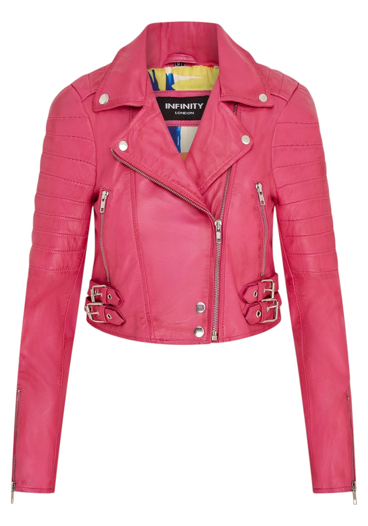 Infinity Leather Women's Fuchsia Brando Cropped Leather Jacket - Longtown In Size 20