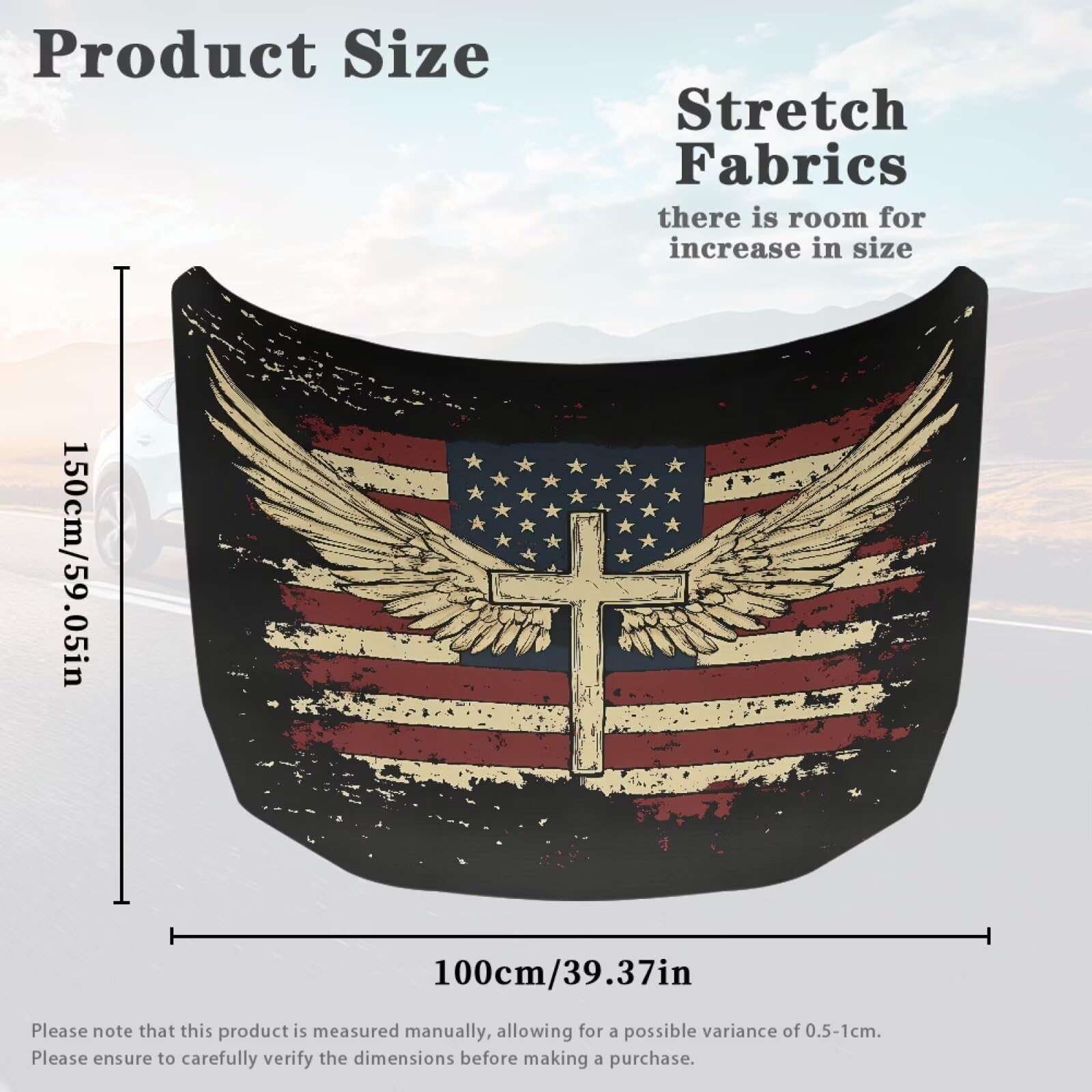 Whosucclay American Flag Cross Hood Covers for Cars an All-Weather Waterproof Car Cover with a Windshield Snow Cover — view 5