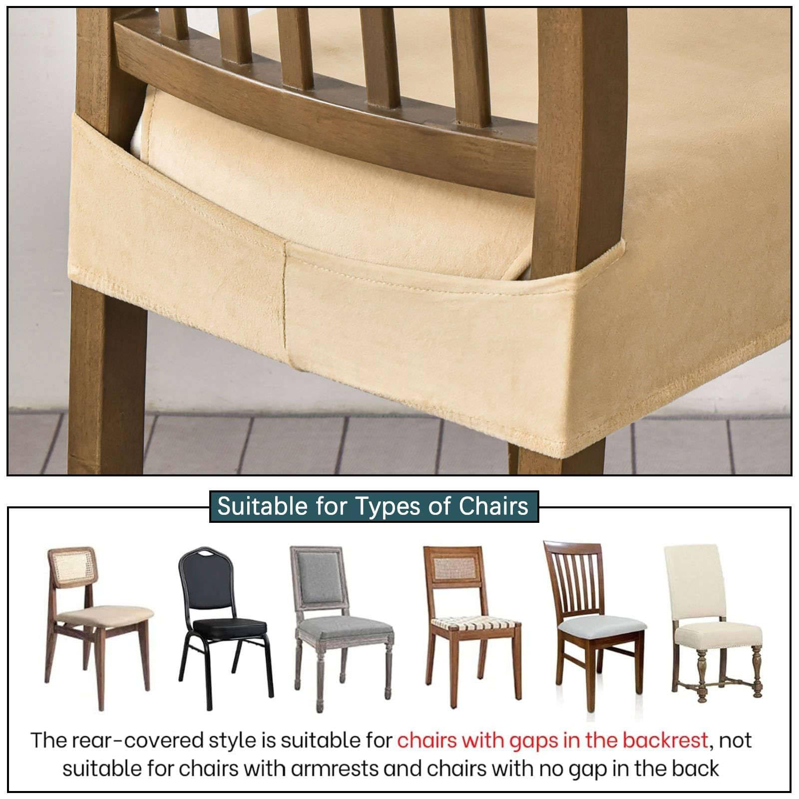 Paquete de 6 fundas de terciopelo para sillas de comedor, fundas de asiento extraíbles y lavables para sillas de cocina, fundas protectoras suaves