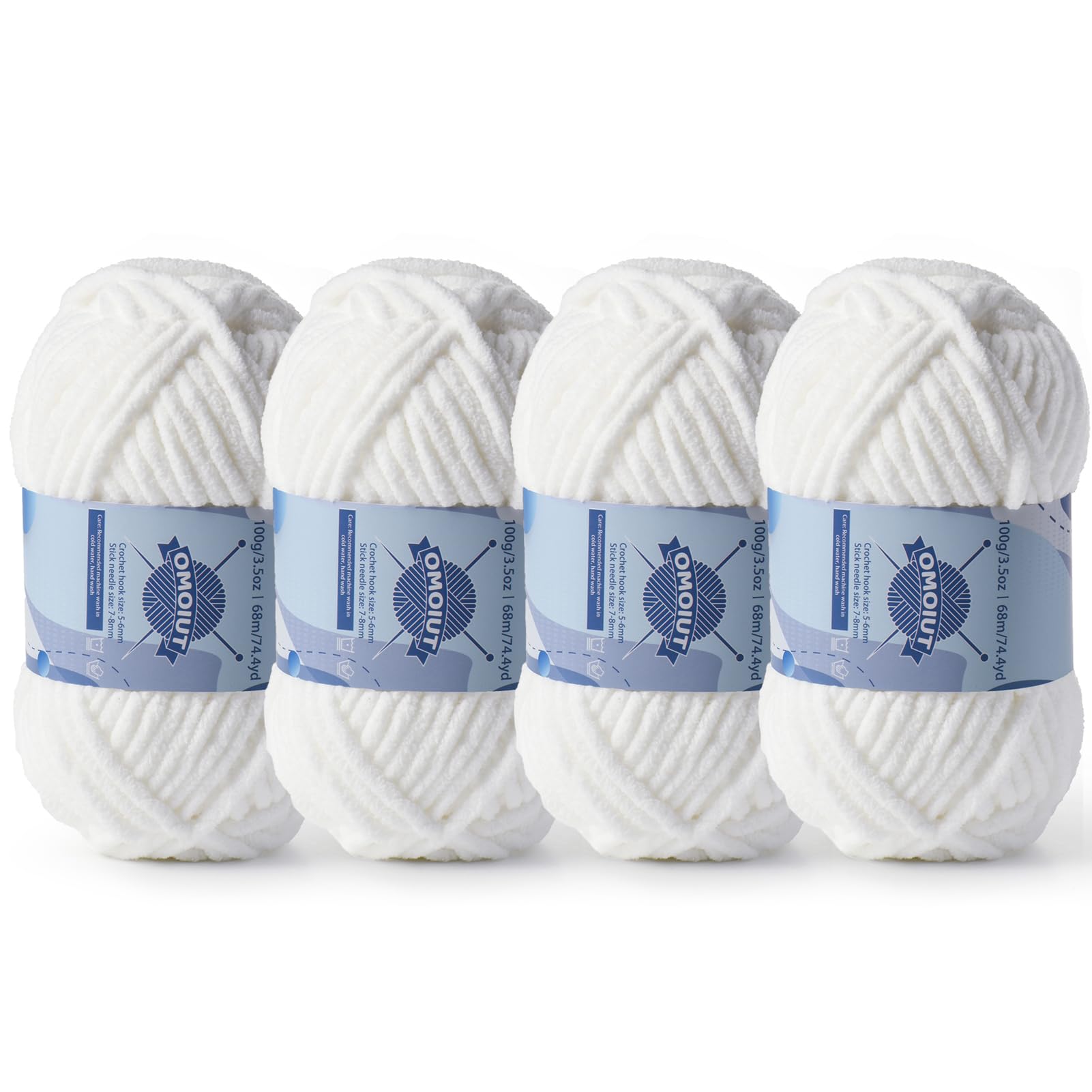 4 Pack Chunky Chenille Yarn for Crocheting, Baby Yarn for Crocheting Soft Blankets, Bulky Yarns for Crochet Amigurumi, 400g (297yds) Fluffy Velvet Yarns for Hand Knitting (4 White)