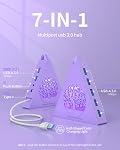 7-Port USB 3.0 Hub, Light Purple Vertical USB Splitter with Tree-Inspired RGB Lights, 5Gbps High-Speed Transfer, 2FT Cable, Compatible with MacBook, PC, Flash Drive, Console, Printer, Camera