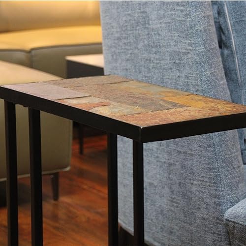 Miniatura 4 de Zhongma Mesa auxiliar de sofá, mesa auxiliar C-Shap con tablero de pizarra, piedra real sólida, mesa auxiliar, mesa decorativa para espacios pequeños