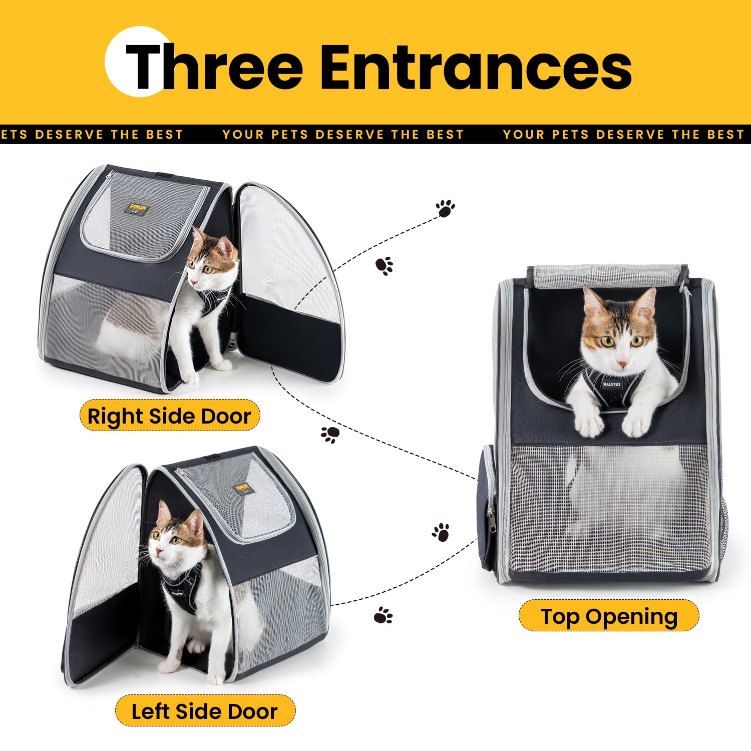 Conlun Cat Backpack Carrier for Small Dogs and Cats Fit Up to 15 Lbs,Small Dog Backpack, Foldable with 3-Side Mesh Windows, Pet Carrier for Travel & Hiking Friendly,Gray : Pet