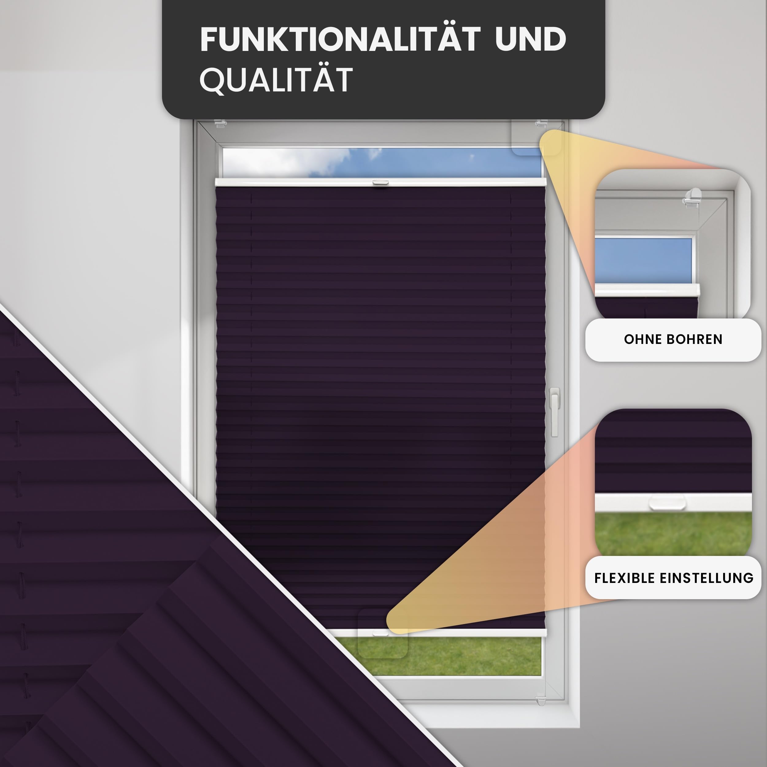 Store plissé sans perçage Klemmfix – Baie – Largeur 120 cm Hauteur 50 cm – Store intérieur de Protection Solaire pour fenêtre