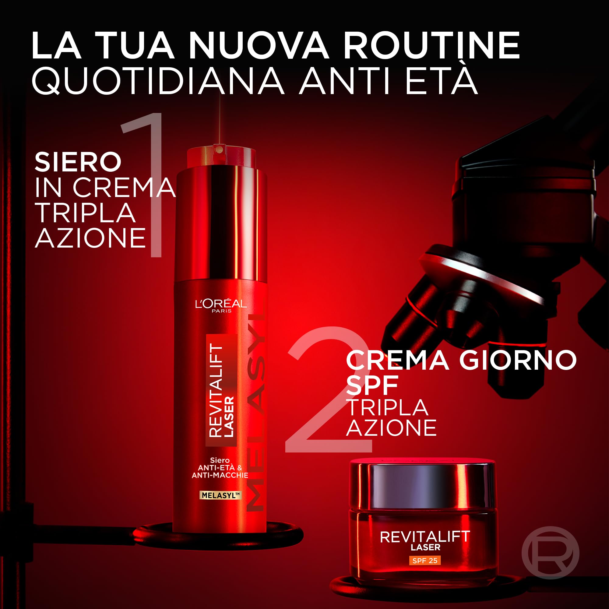 L'Oréal Paris Siero in Crema Anti Età Tripla Azione su Rughe, Macchie e Luminosità, Con Vitamina C, Niacinamide e Melasyl, Revitalift Laser Melasyl, 50ml