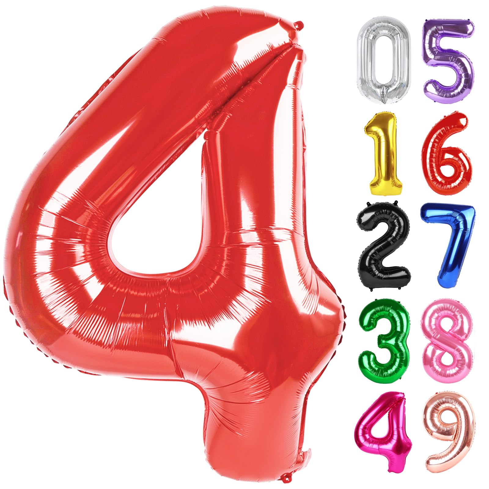 Red Number 4 Balloon 40 Inch, 4th Birthday Party Decorations for Children, Giant 4 Foil Balloon for Party Supplies