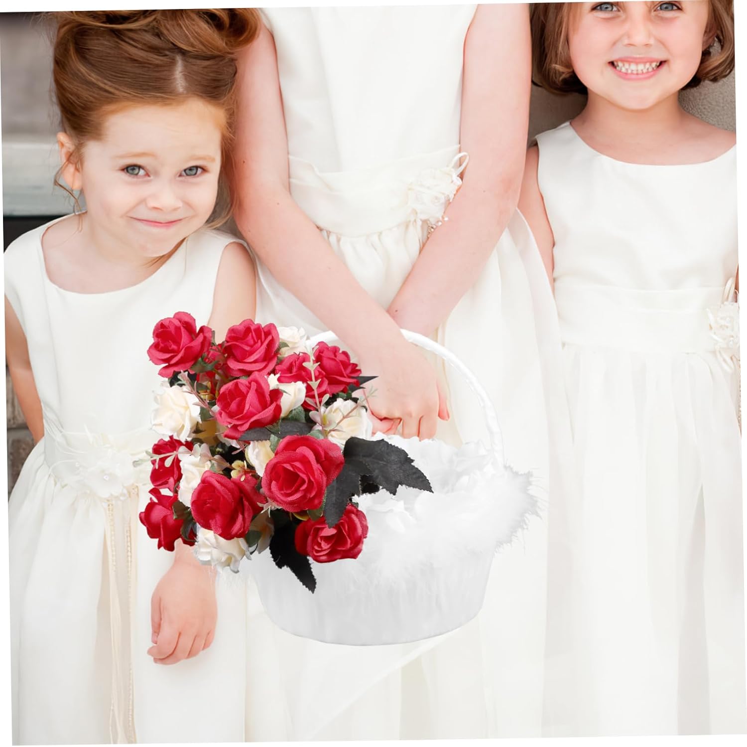 STOBAZA 2pcs Wedding Flower Girl Basket Satin Floral Design for Holding Petals and Flowers at Ceremonies for Weddings and Special Events