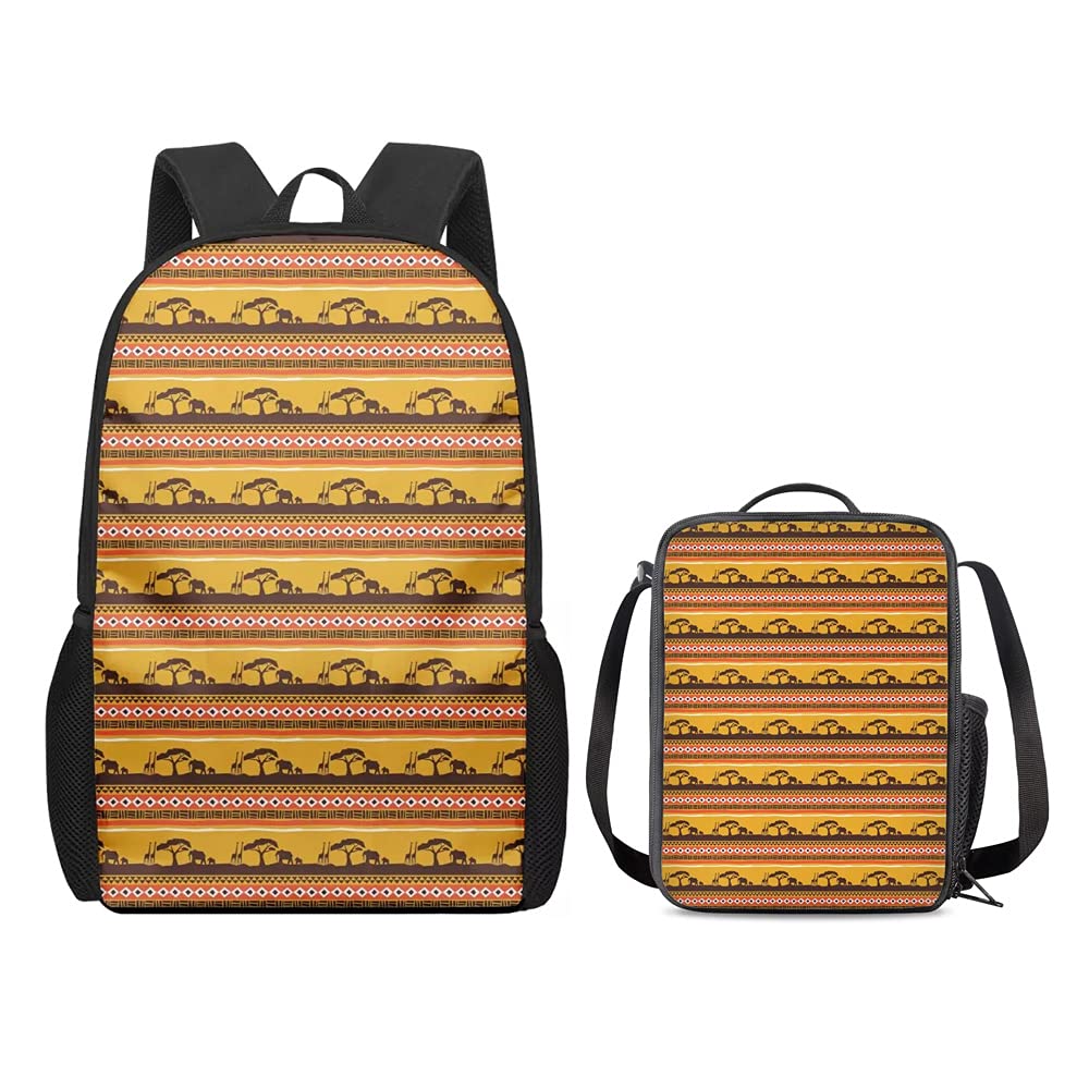 2Pcs Rainforest Bags Sets Girls School Backpack Large Bookbag + Boys Thermal Lunch Boxes Meal Pack for Kids Student,Orange