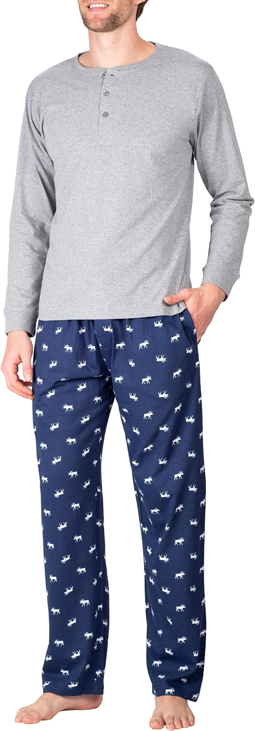 Men’s Pajama Set – Breathable Long Sleeve Shirt & Soft Cotton Lounge Pants – Year-Round Sleepwear
