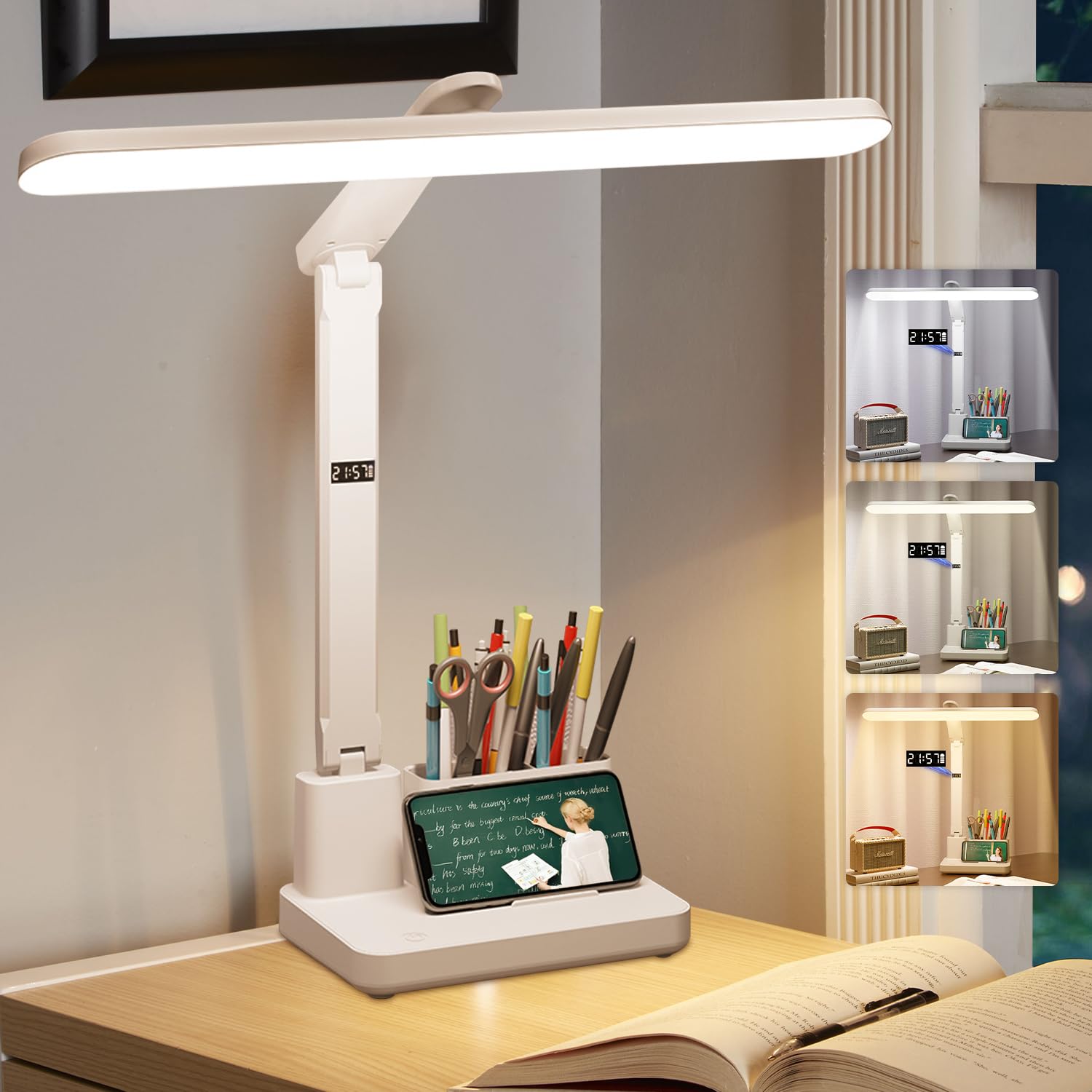 LED Desk Lamp,Necomi Pen Holder and Phone Stand,360°Flexible,Touch Control,Desk Light for Desktop,Eye-Caring,Table Lamp For Computer/Desktop,Study Lamp for Study Bedroom and Offic Pen Holder Table Lamp