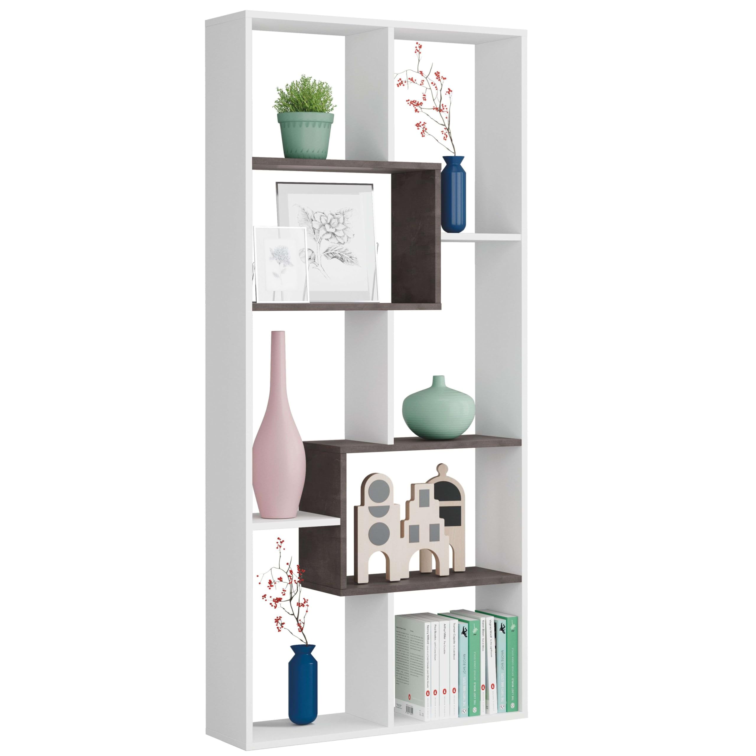 Habitdesign Modèle Kawa Étagère réversible, Bibliothèque de bureau, finition couleur Blanc « Artik » et rouille, dimensions : 180 x 80 x 25 cm (H x l x P).