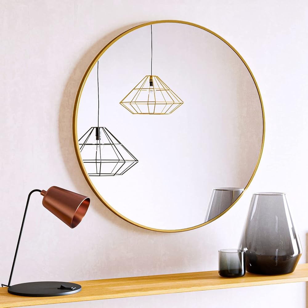 6/mo Finance BEAUTYPEAK 18 Inch Round Mirror, Gold Metal Frame