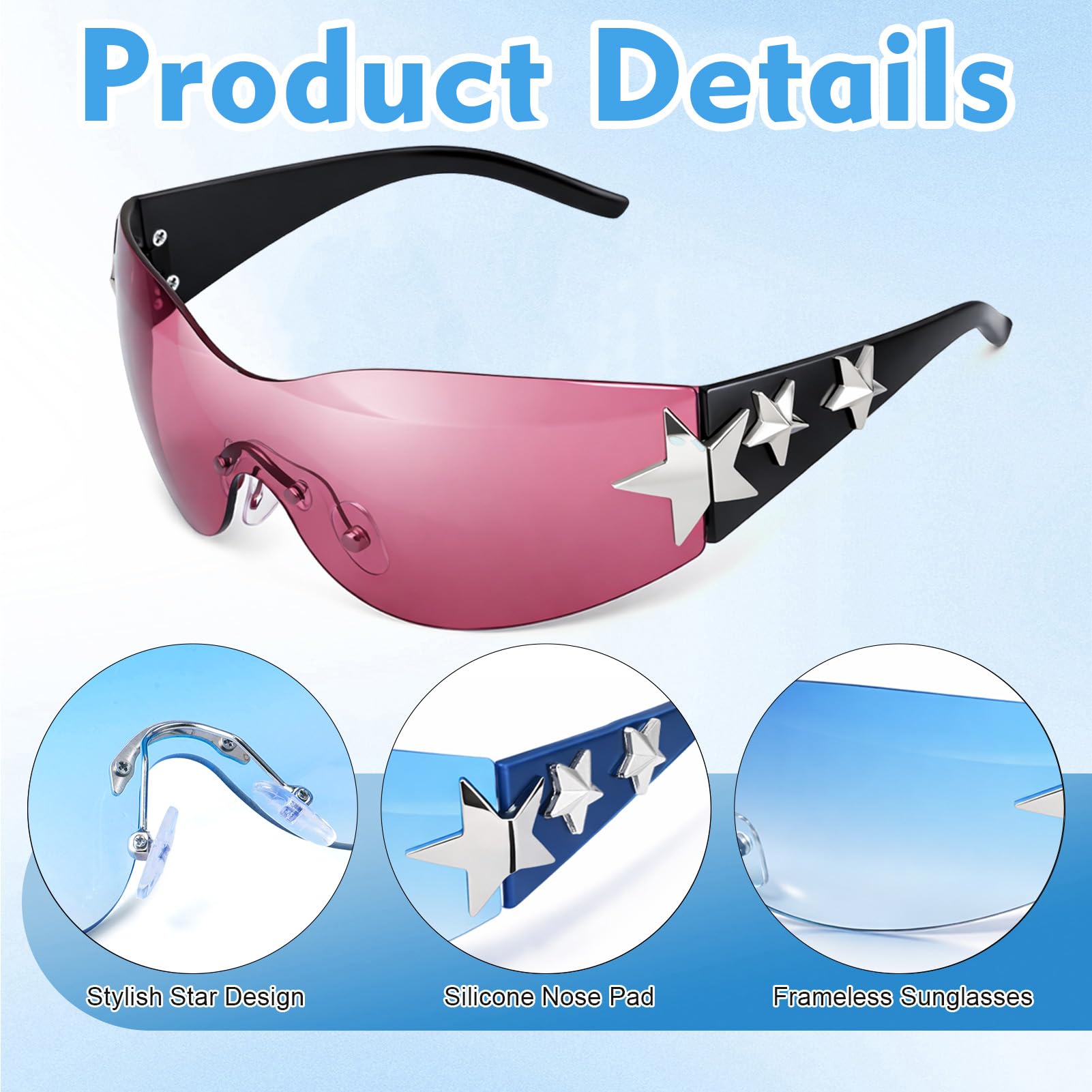 Ovveroche 3 Pairs Y2K Sunglasses for Women Men Trendy Shield Wrap Around Sun Glasses Oversized Fashion Frameless Glasses: 3 Pairs - Multicolor