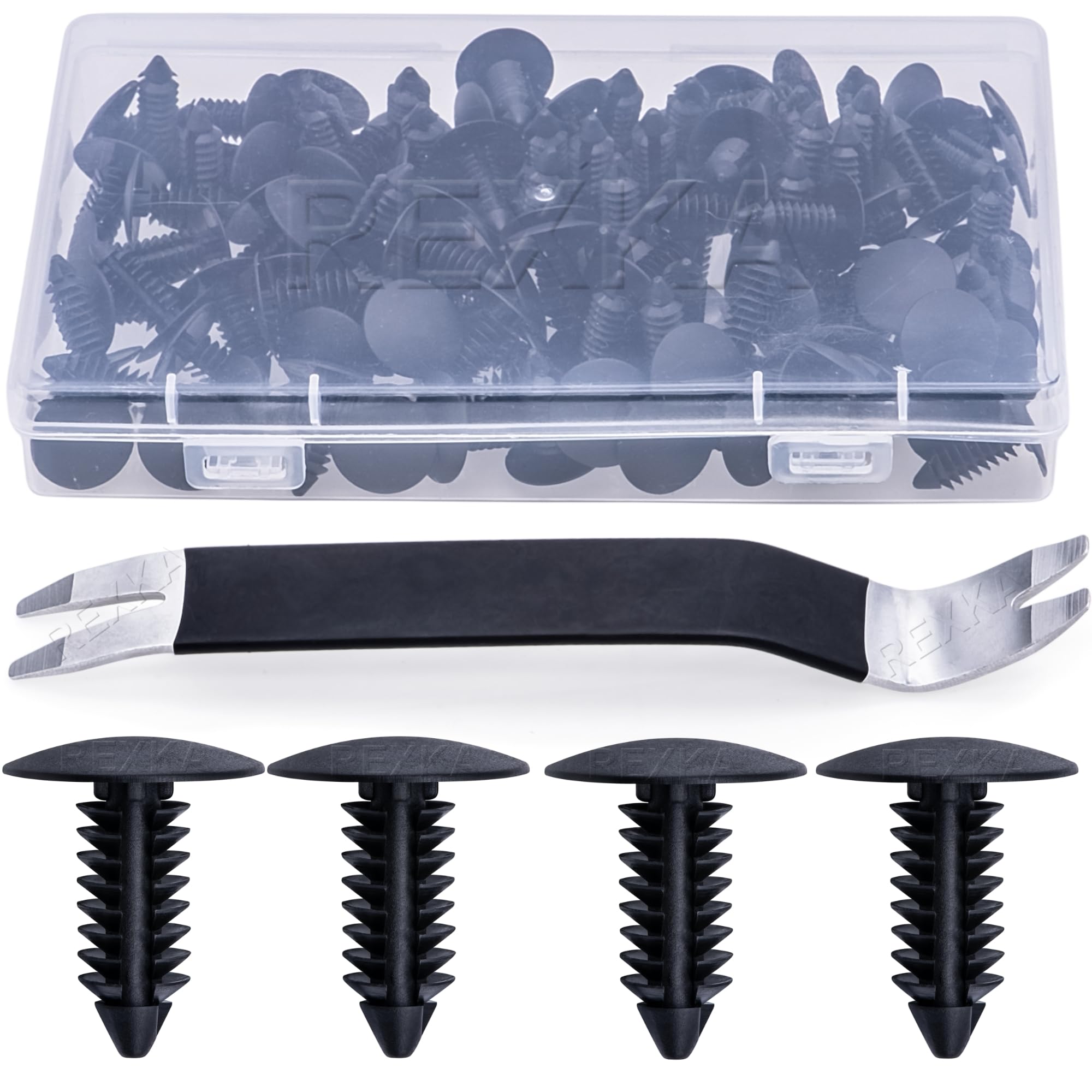 Rexka 101pcs Fender Bumper Shield Fender Liner Push Pin Retainer Clips 6030441 for Jeep Dodge Ram Chrysler + Multipurpose Auto Trim Body Remover