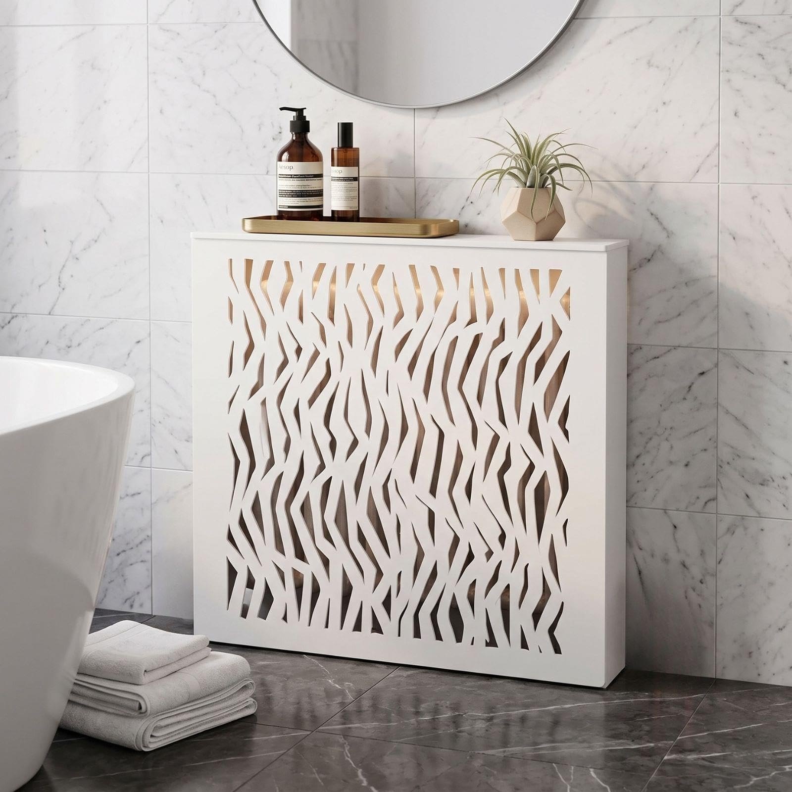 Moderne Cache Radiateur Blanc, Cache Tuyau Radiateur en Bois Plastique