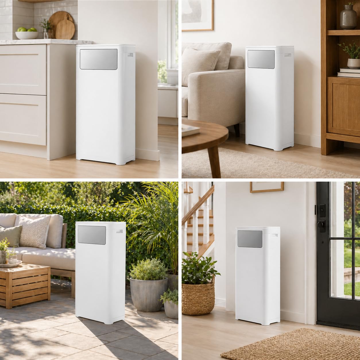 Kitchen Tall Skinny Trash Can,Waste Basket Fits in Narrow Spaces and Perfect for Commerical Offices with Lid,Slim Tall Garbage Can,Narrow Trash Can for Home,Bedroom,Kitchen,Living Room，White