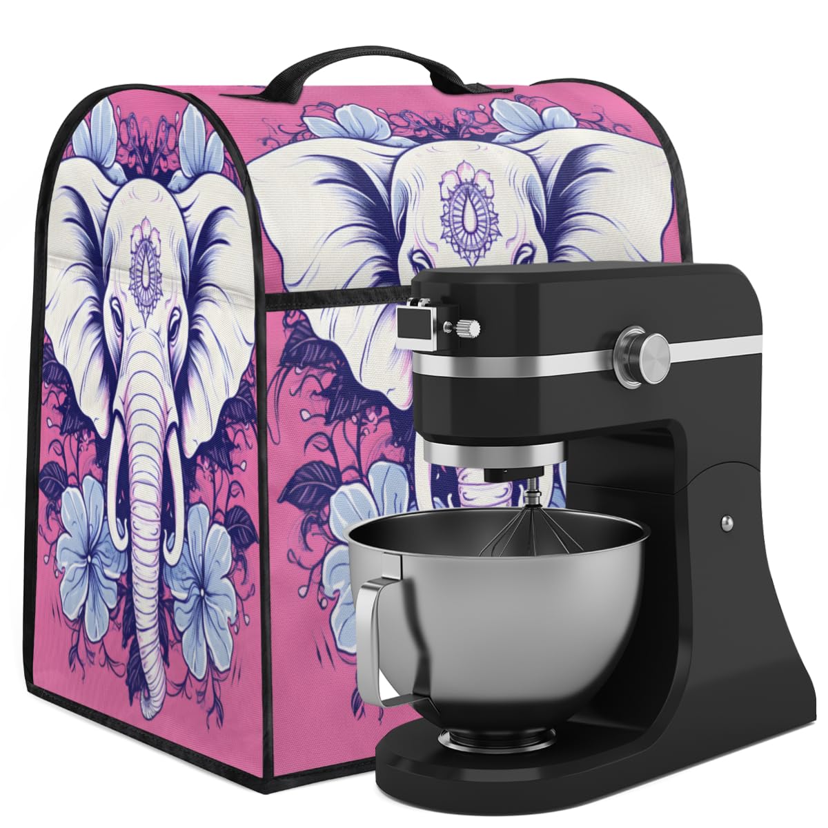 Coffee Maker Cover Elephant Bohemia Floral Kitchen Appliance Covers Small Appliance Covers Blender Cover Juicer Cover Dust Covers for Kitchen Appliances with Top Handle and Pockets,Washable,C422